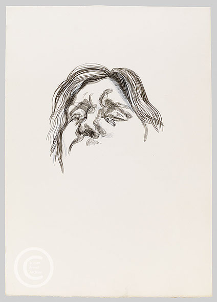Lucian Freud 'Drawing for Naked Man with a Rat (ll)' c1977 Ink and Gouache on Paper 49.5cmx35