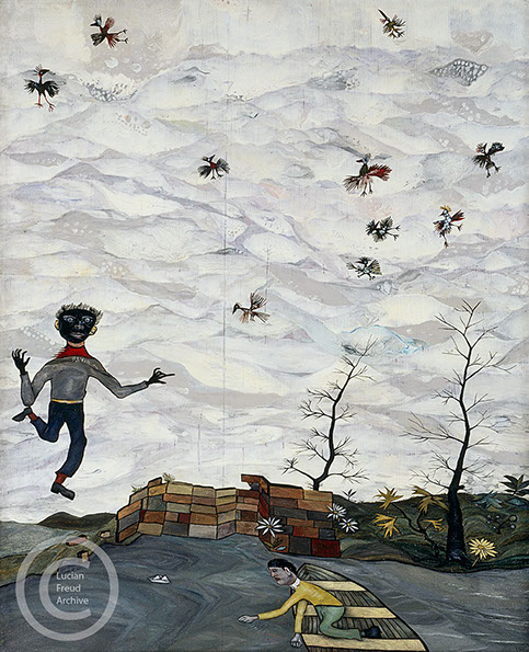 Lucian freud "Landscape with Birds"&nbsp; 1940&nbsp; Oil on Plywood&nbsp; 39.5cm x 32.5cm&nbsp;&nbsp; 