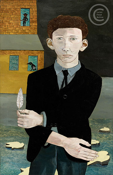 Lucian Freud "Man with a Feather (Self-portrait)"&nbsp; 1943&nbsp; Oil on Canvas&nbsp; 76.2cm x 50.8cm 