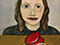 Lucian Freud "Woman with a Tulip"&nbsp; 1945&nbsp; Oil on Board&nbsp; 23cm x 12.7cm